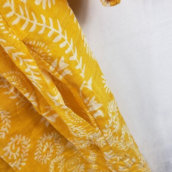 Studio Park Amy Stran Dress Womens 2X Yellow Textured Cotton Belted Lined Boho - Picture 5 of 16